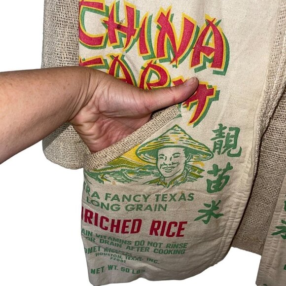 Mens Blazer Size Medium Tan Upcycled Burlap Rice Bag Pockets Open Front - Picture 3 of 10